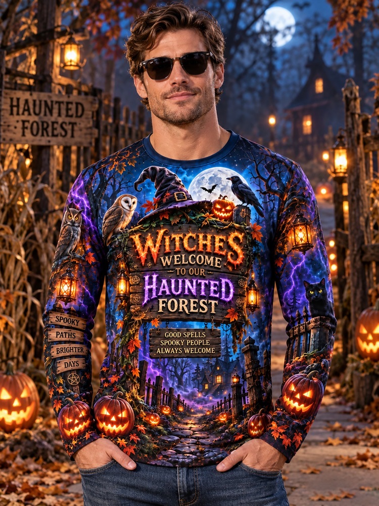 Pumpkin Lantern Halloween - Camiseta de manga comprida para homem,