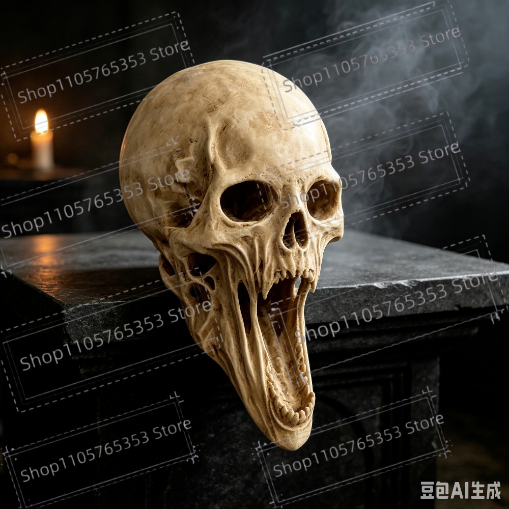 Halloween Skeleton Decoration - Estátua de Crânio Gótico Gritante, Escultura