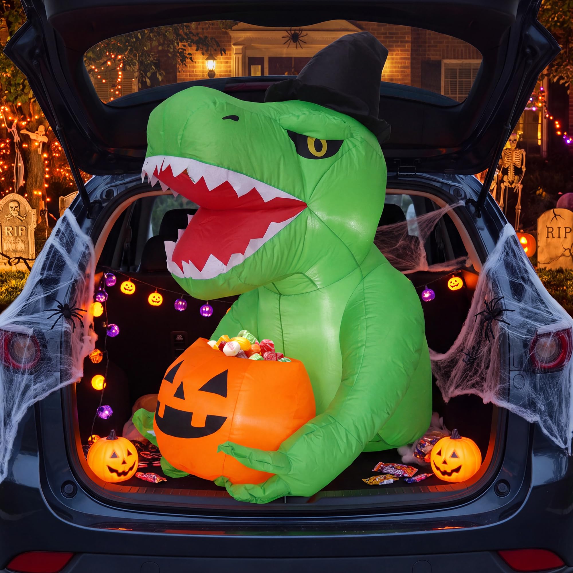 Halloween Pumpkin Decor Led - Decoração de carro inflável de dinossauro