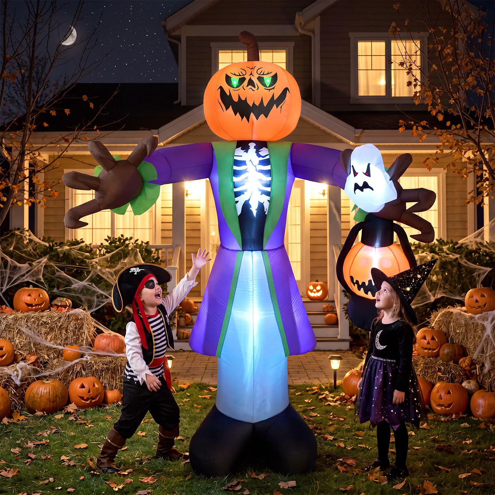 Halloween Pumpkin Decor Led - Abóbora inflável de Halloween com luzes