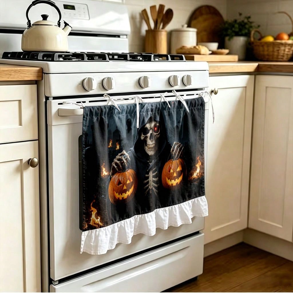 1 peça de cortina para fogão d - Pumpkin Lantern Halloween avaliação e preço