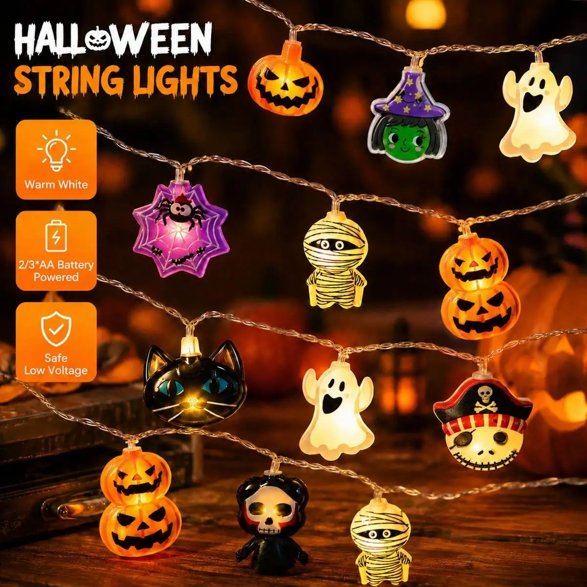 1,5 m de luzes de LED para Hal - Halloween Pumpkin Decor Led avaliação e preço