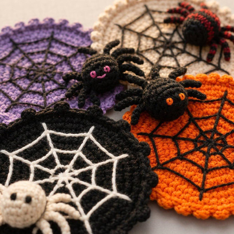 Porta-copos de crochê com tema - Spider Web Halloween Decoration avaliação e preço