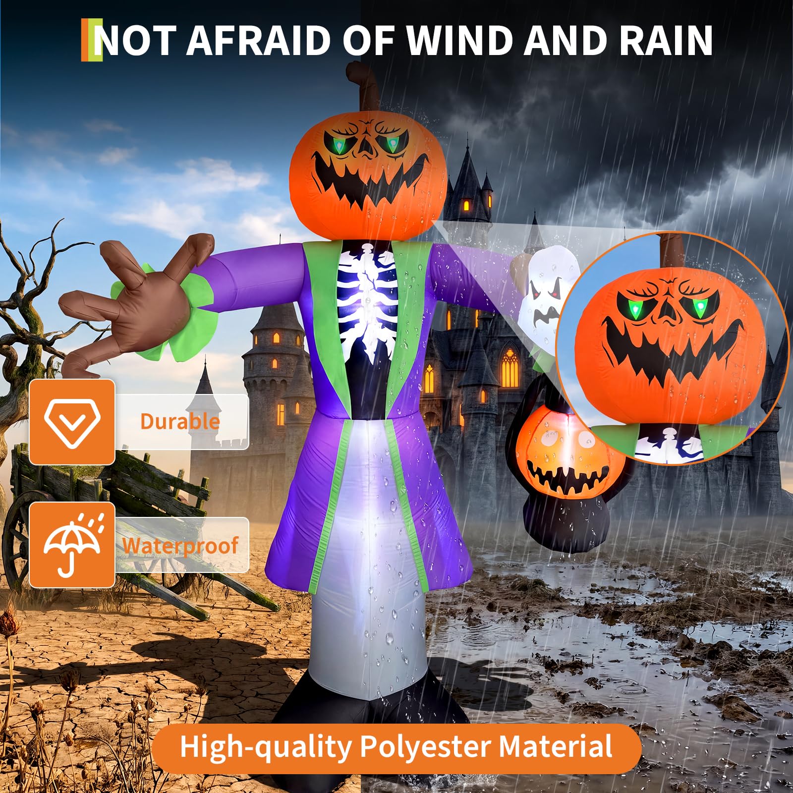 Abóbora inflável de Halloween  - Halloween Pumpkin Decor Led avaliação e preço